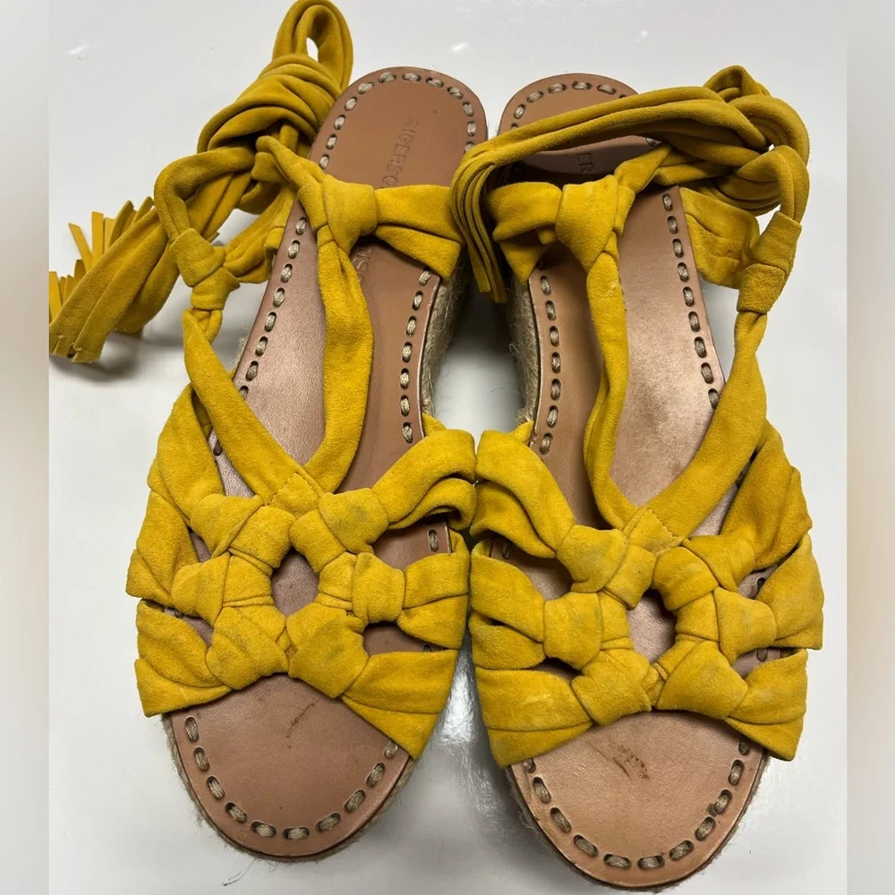 Sigerson Morrison Mustard Yellow Suede Espadrille Platform Wedges Sz.‎ 7
